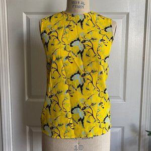 NWOT Diane Von Furstenberg Silk Yellow Floral Blouse Top Petite Small Women's